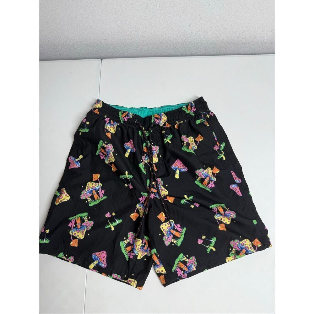 No Boundaries Men’s Swim Trunk Short Mushroom Print Size S(28-30) Black Yellow